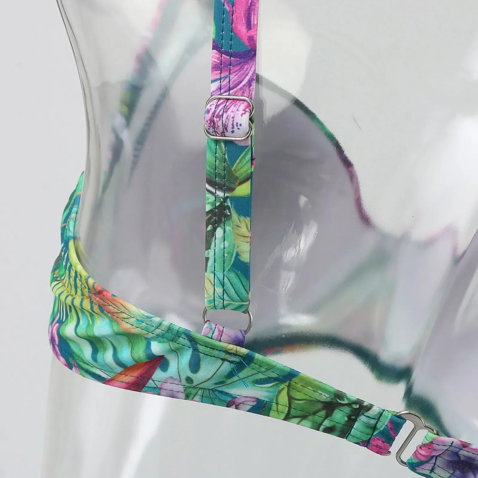 Women'S Swimwear Bikini Sets Normal Swimsuit Backless 2 Piece Green Printing Flower Push Up Girls Swimsuits Beachwear Bathing