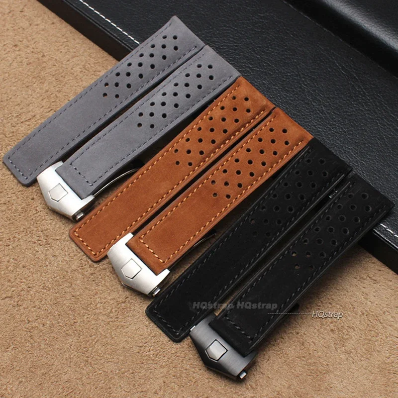 20 22mm Soft Genuine Leather Bracelet for TAG Heuer CARERA AQUARACER for Monaco Frosted Fold Buckle Strap Top Quality Wristband