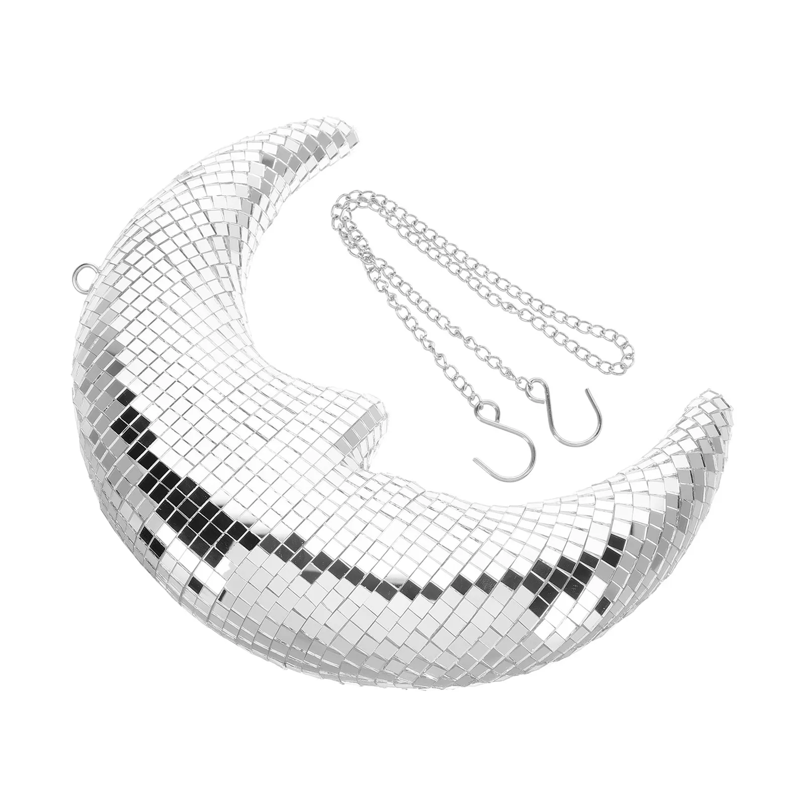 Reusable Moon Shaped Disco Ball Hanging Decor Glamorous Bright Glass Surface Fun Retro 80S Style Party Wedding Festival Room