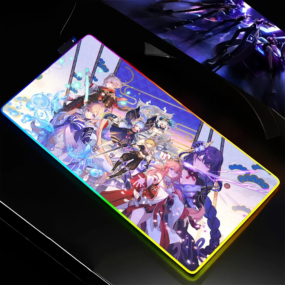 Anime Table Mat Lighting LED Light Mousepad Household Colorful Glow Big Deskmat Xxl RGB Genshin Impact Mouse Pad With Backlight