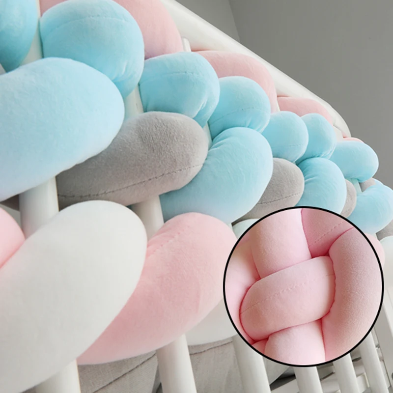 5M/6M Baby Bed Bumper Infant Pillow Cushion Braid Knot Bumper Crib Bumper Protector Room Decor Long Knotted Bedding
