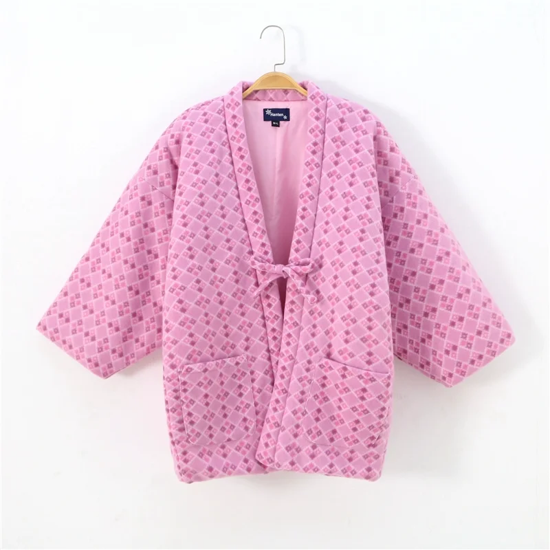 Haori Winter for Women Fleece Candy Color Harajuku Yukata Femme Japanese Style Kimono Cardigan Pajamas Hanten Jackets