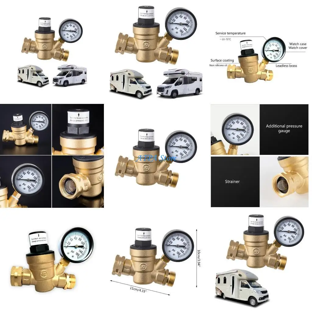

U13C Adjustable Water Pressure Regulator Reducer Valves for Camper with Gauge Filter