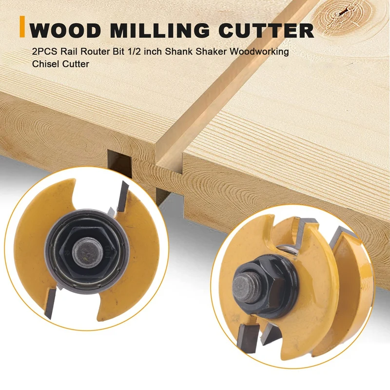 

A05I-2PCS Rail Router Bit 1/2 Inch Shank Shaker Woodworking Chisel Cutter
