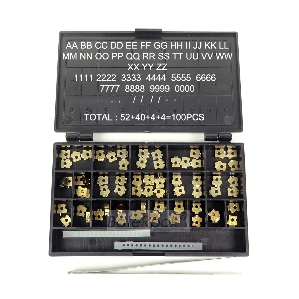 BateRpak DK1100 Solid Ink Coding Machine Hole Brass Letters 2.5x7x6.5MM,18PT-T Date Letters 3.2x7x6.8MM
