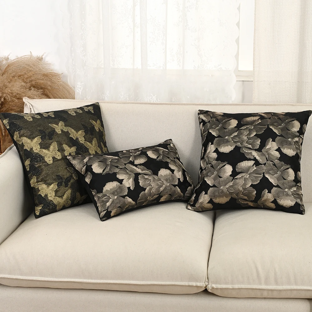 BUYNOW Black Dutch Velvet Colorful Hemp Jacquard Print Pillowcase Vintage Pastoral Lace Sofa Cushion Cover Home Bedroom Decor