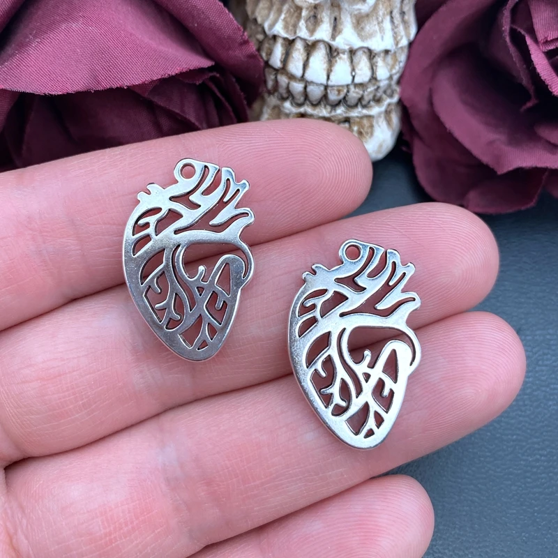 6pcs 28*18mm 3D Anatomical Human Heart Charms Pendant Designer Charms Fit Jewelry Making DIY Jewelry Findings