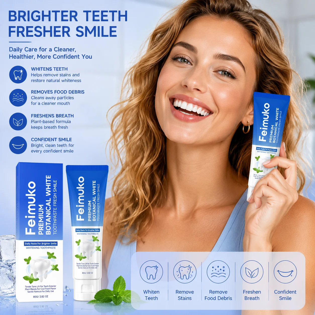 Feimuko Brighten Teeth Whitening Toothpaste Dental Plaque Cleaner Teeth Stain Remover Bad Breath Care Hydroxyapatite Toothpaste
