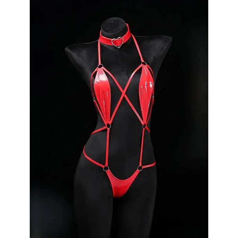 SN55Sexy Hollow Naughty Lingerie Red Bodysuit for Women Exposed Chest Thong Underwear Temptation Erotic Costumes Exotic Nigh$@1w