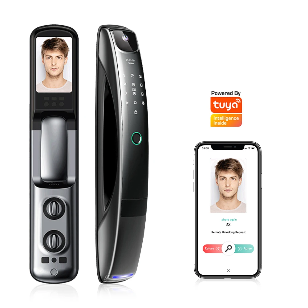 Waterproof Security Smart Door Lock Wifi Camera Tuya APP Facial Recognition Digital Viewer Fingerprint Lock