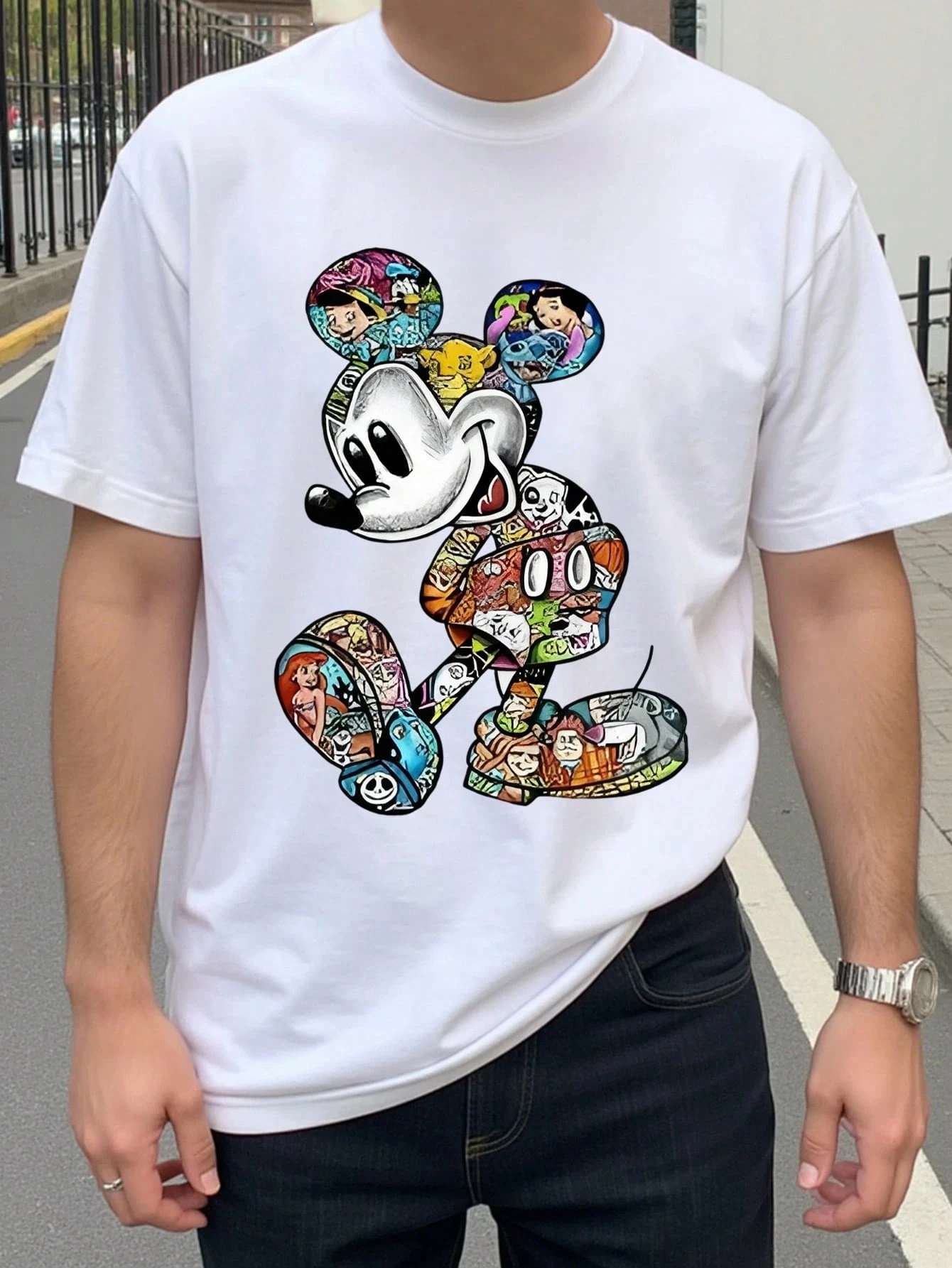 

Disney Couples Mickey Mouse Minnie Print T-shirt Couples Men's and Women's Cotton Short Sleeve Casual Tops Men's Clothing Y2k