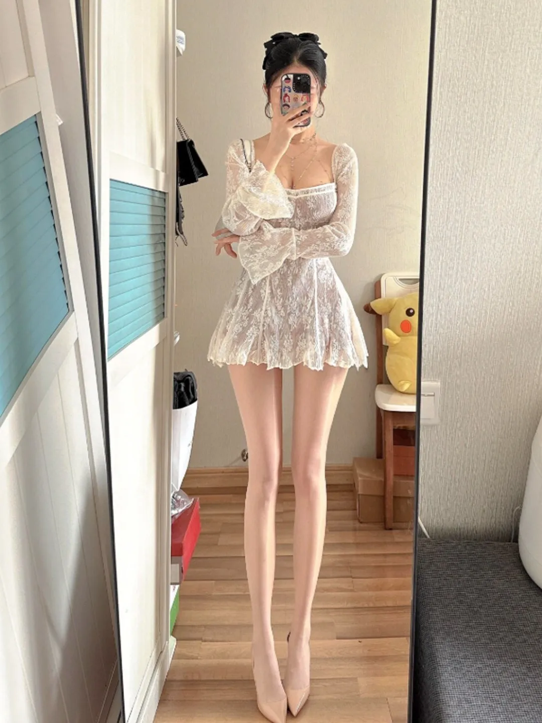 

Elegant Lace Short Skirt Slim Fit High Waist Gentle Style Spring Collection Women's Dress Business Casual City Commute