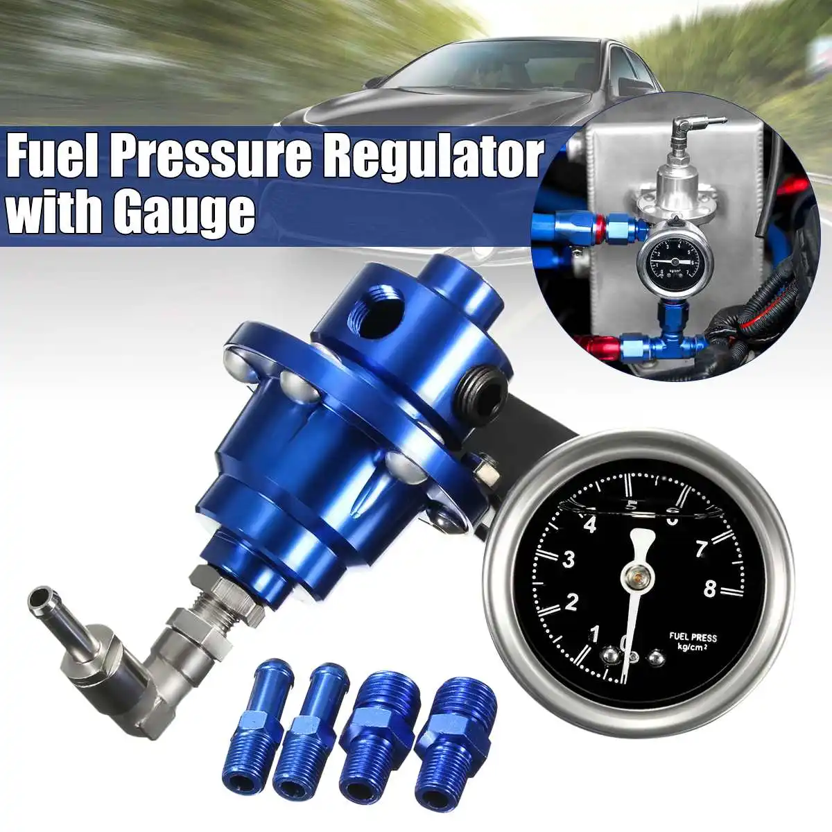 Universal Adjustable Fuel Pressure Regulator Aluminum Car Accessories Vehicle With Filled Oil Gauge Kit With instructions