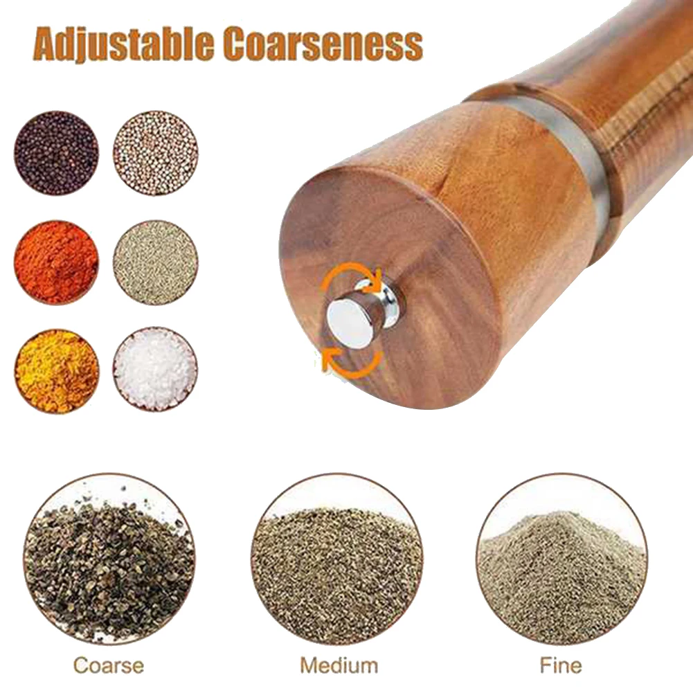 Salt and Pepper Grinder Set Wooden Salt and Pepper Mill Shaker Easy Adjustable Ceramic Coarseness Large Refillable image 3