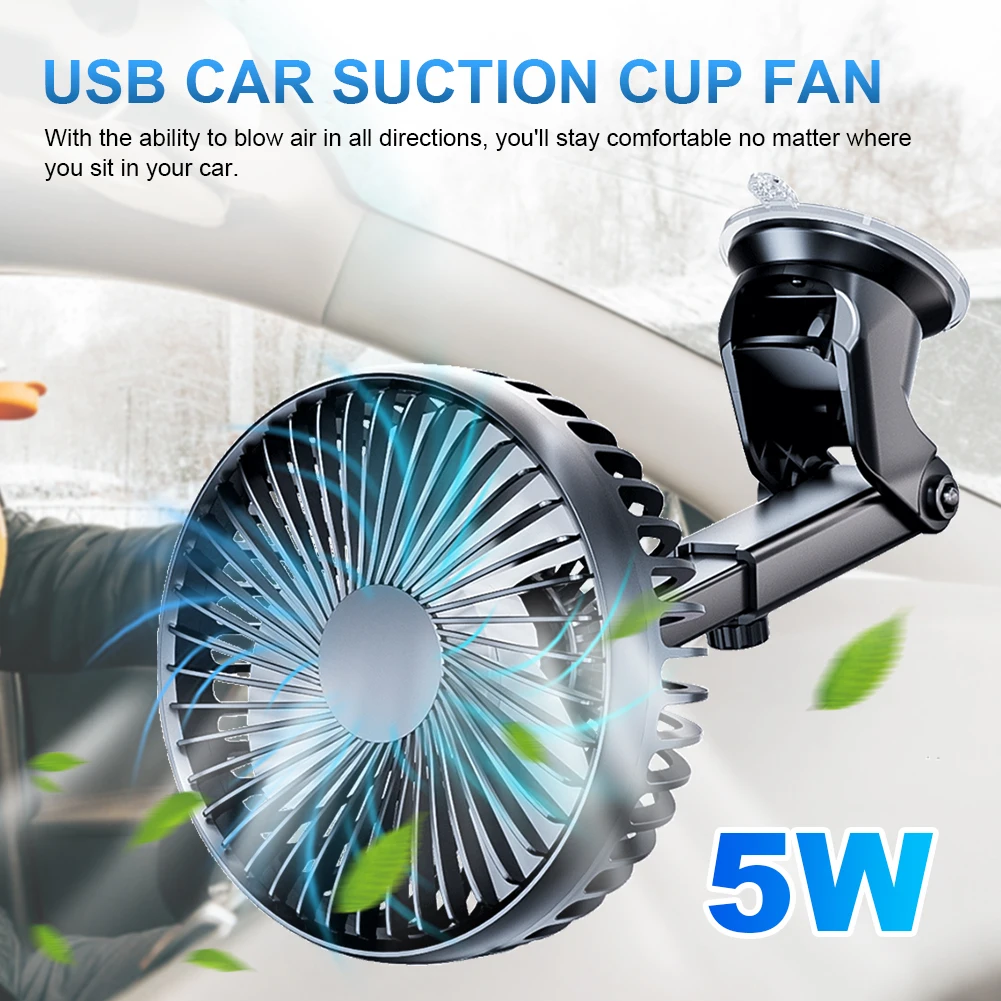 12V/24V Car Cooling Fan USB Suction Cup Auto Cooler 360 Degree Adjustable Car Dashboard Fan 3 Speeds Auto Single Head Fan
