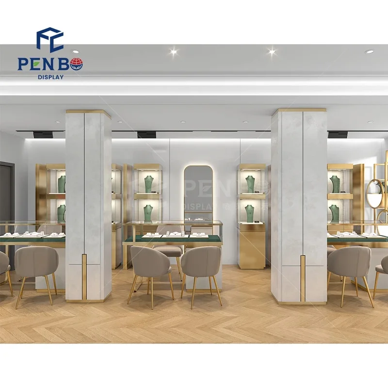 custom.Jewelry Shop Decor Modern Design Idea Glass Wall Display Shelf Jewelry Shop Set up Jewelry Store showcase Furniture
