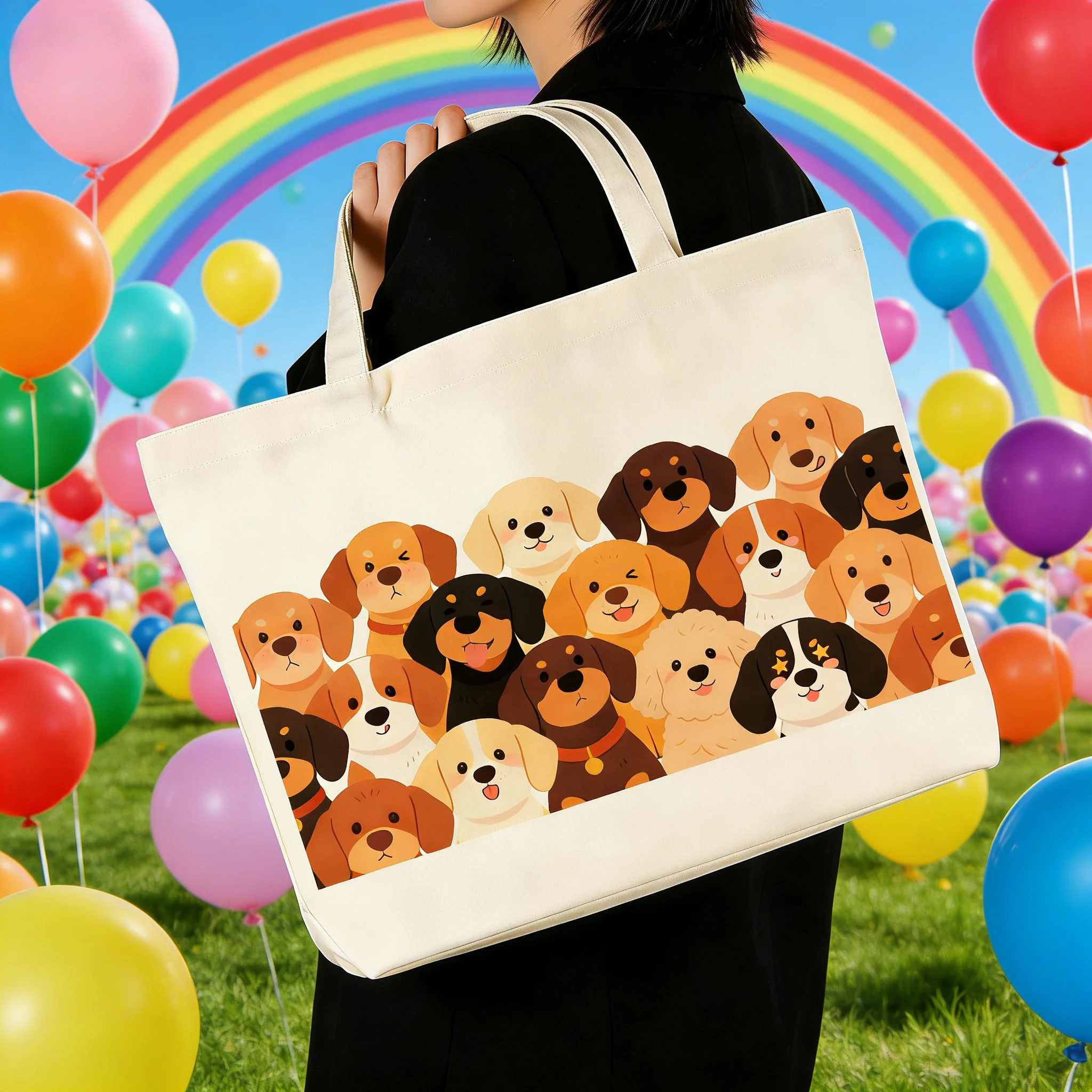 

1 шт. сумка через плечо с узором Happy Puppy, большая сумка для школы и поездок на работу, портативная и универсальная