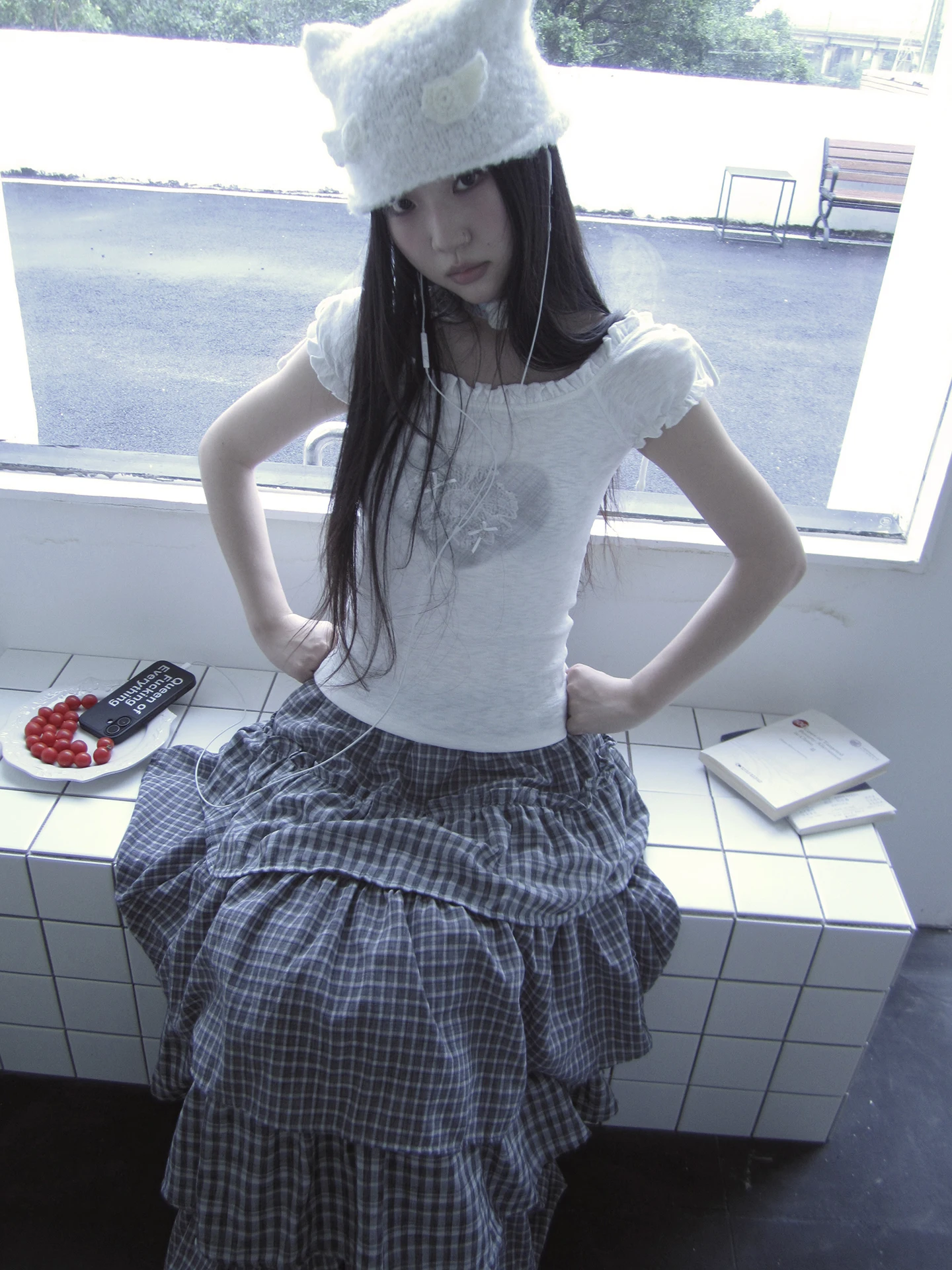 

Женская футболка Angproject в ретро-стиле, приталенная, с коротким рукавом-фонариком, принтом в виде сердца и узлом, винтажный модный топ