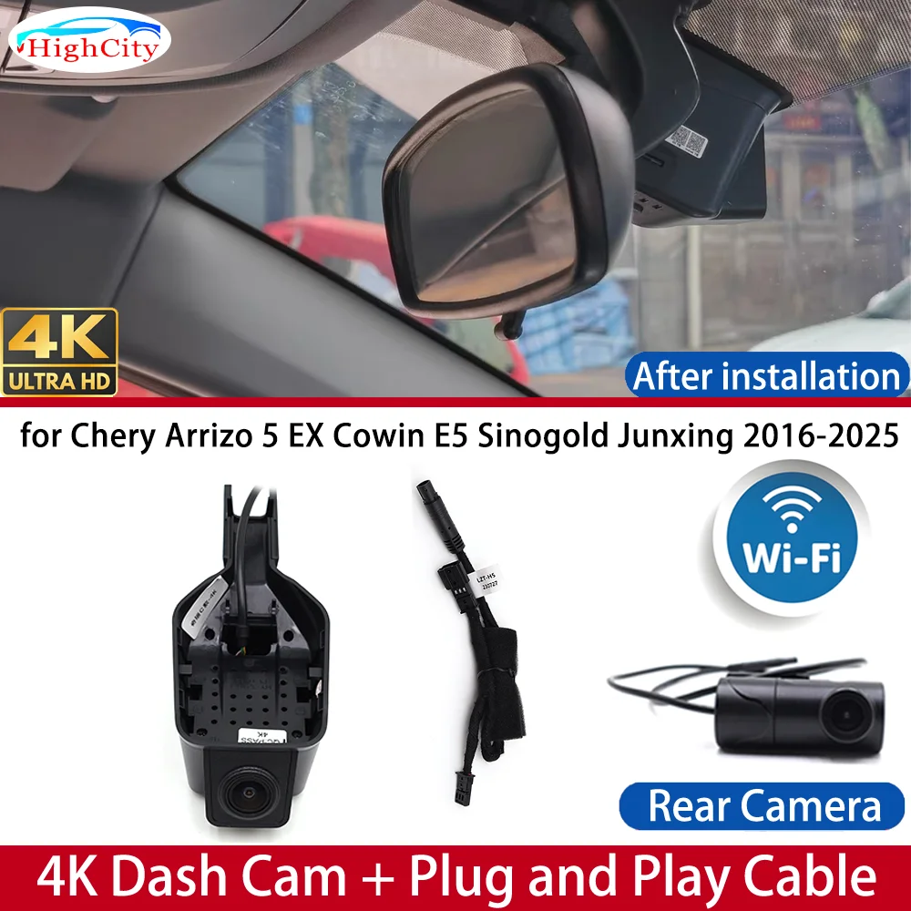 Dash Cam for Chery Arrizo 5 EX Cowin E5 Sinogold Junxing 2016-2025 4K DVR Wifi Dashboard Camera Video Drive Recorder 24H Parking