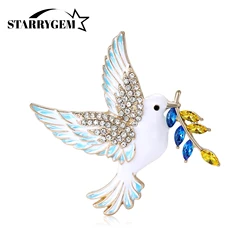 Trendy Rhinestone Bird Brooches for Women Enamel Wheat Pins Unique Design Ukrainian Peace Dove New Year Gifts Accessories