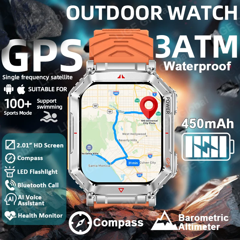 

LIGE 2025 Новые GPS Спортивные Смарт-часы Мужчины 3ATM Водонепроницаемый Фитнес-трекер AI Голосовой вызов 450 мАч Батарея Смарт-часы Компас Браслет