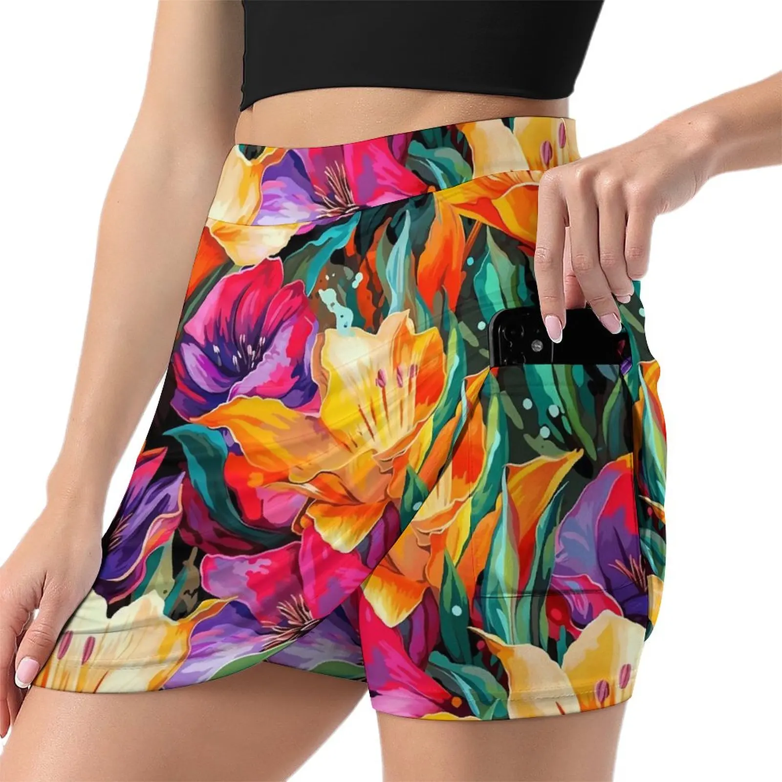 Lily Floral Tulips Skirt Summer Colorful Flowers Fashion Casual A-line Skirts Elegant Mini Skirt Woman Design Oversized Clothing