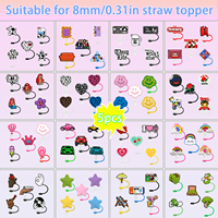 8MM 1/5pcs Straw Topper Heart Pentagram Cloud Crown Straw Cover Cup Car Camera Airplane Ticket Cup Accessories Decoration