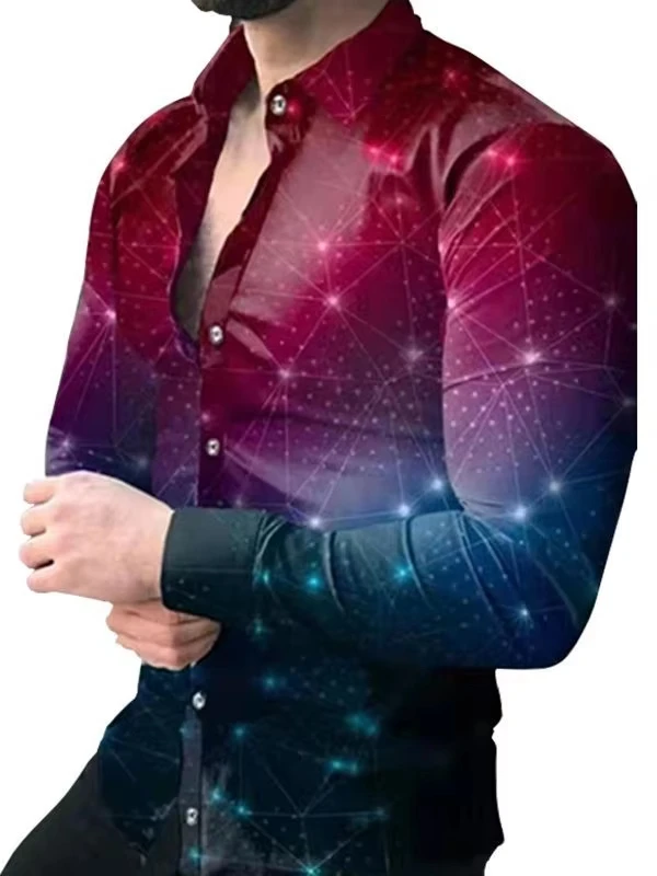 Gradient Men's Round Formal Shirt Button Shirt Long Sleeve Business Casual Everyday Autumn and Winter Lapel Shirt 3D Print Tops