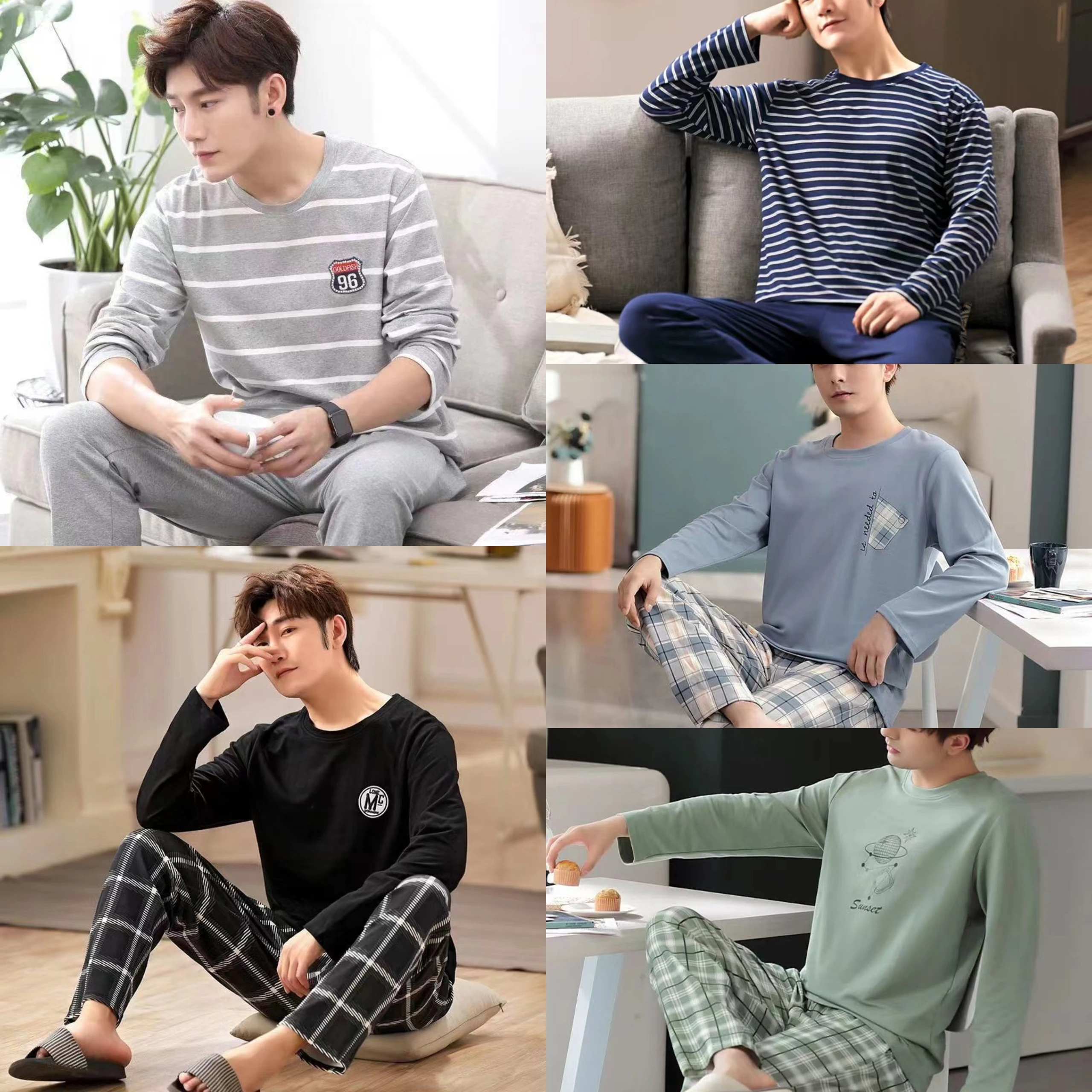 

New Arrival Casual Men's Pyjamas Youthful Spring/Autumn Season Long-Sleeved Loose Fit Plus Size Men's Fashionable Homewear Set