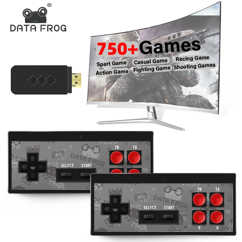 데이터 프로그 Y2 HD USB 무선 휴대용 TV 비디오 게임 콘솔, 750 게임 NES Dendy 게임 콘솔, 휴대용 레트로 게임 스틱 내장