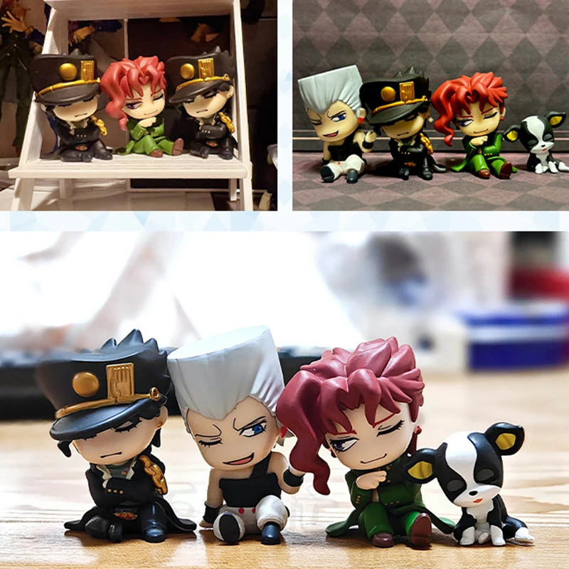 Anime 4 piezas Jojo's Bizarre Adventure, serie Jojo sentado, versión Q, modelo de adorno de escritorio, juguete coleccionable, regalos de exhibición y accesorios.