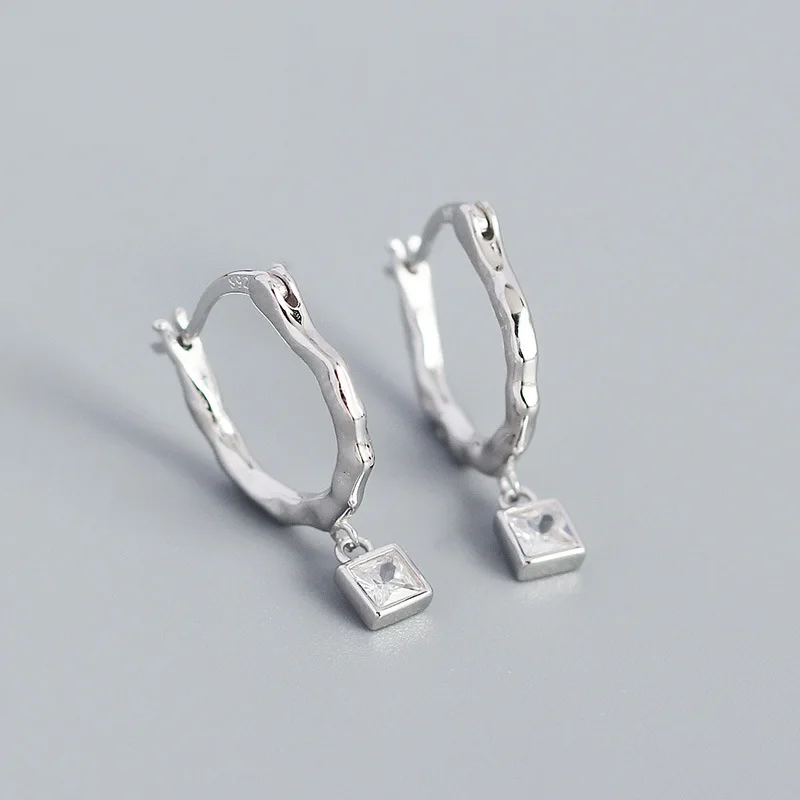 WANTME 925 Sterling Silver Square Charm Zircon Pendant Drop Earrings for Women Classic Irregular Party French Piercing Jewelry 5