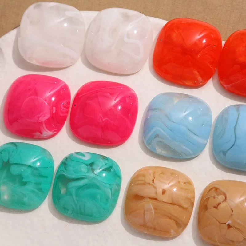 Wholesale 50pcs/lot 25mm Color Print Geometry Square Shape Resin Cabochon Beads DIY Jewelry Garment Hair Accessory