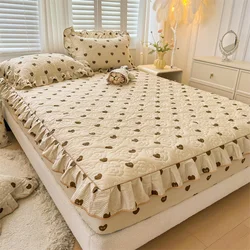 Skin-friendly Bedspread Simple Style Bed Cover Pure Cotton Mattress Protector Elastic Bed Linen cubre colchón (No Pillowcase)