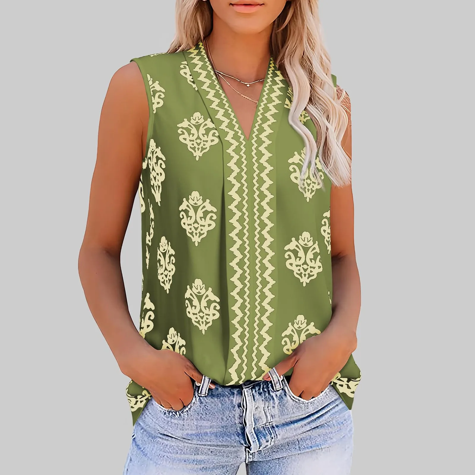 

2025 Summer Clothes Ladies Tank Top For Women Summer Outfits V Neck T Shirts Trendy Eyelet Sleeveless Beach Vacation Clothes