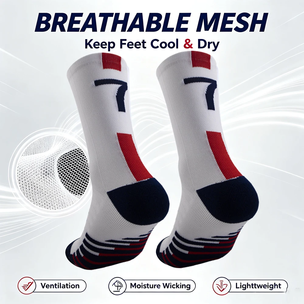 Number 10# 7# Soccer Socks Men's Football Sports Short Socks Athletic Mid-Calf Number Running Socks Fast-drying Breathable Socks