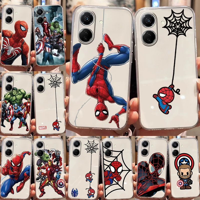 For Redmi 7A 9A 9T 9AT 13 Note 13C 13R 13C 5G Note 12 Turbo 12 12 Pro 13R Poco C65 M6 Turbo 3 Marvel Spider Man Clear Phone Case