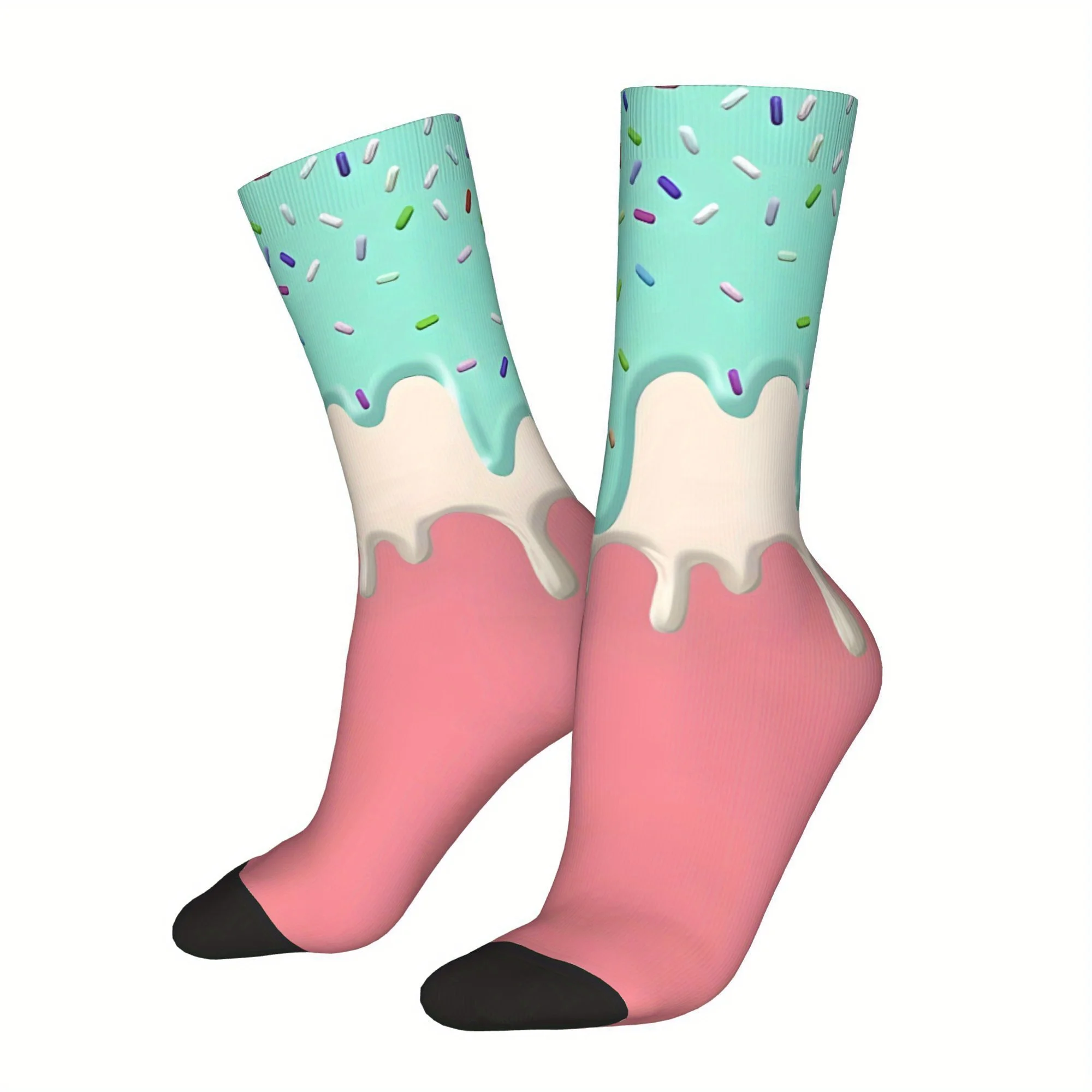 

1 Pair Melted Ice Cream Cute Dripping Mint Frosting Sprinkles Printed Men's Socks Novelty Sock
