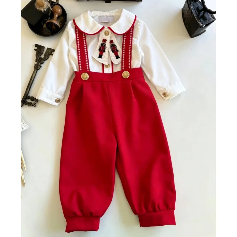 0-6Y Baby Boy Autumn Winter Nutcracker Embroidery Red Outfit Suit for Party Birthday Holiday Photography Christmas C129