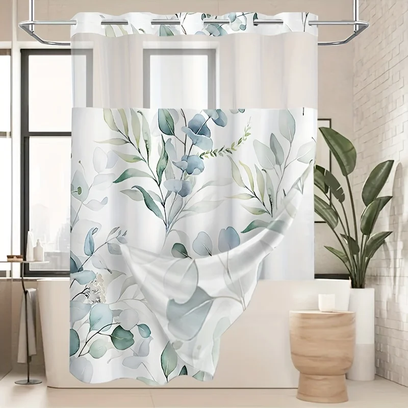 

Душевая шторка без крючков, моющийся комплект (с внутренним слоем на защелках), цветочный дизайн, Рождество, Хэллоуин. Декоративная шторка для душа в стиле отеля