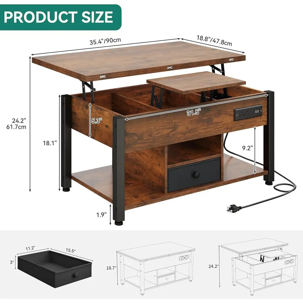 Multifunctional 4-in-1 Coffee Table with RGB Lighting, Power Outlets, Storage, and Dual Tops, Ideal for Dining, Gaming, and Offi