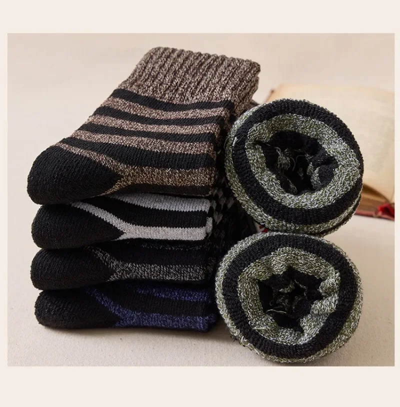 5pair Winter Thick Socks Men Super Thicker Solid Sock Striped Merino Wool Rabbit Socks Against Cold Snow Russia Winter Warm Sock