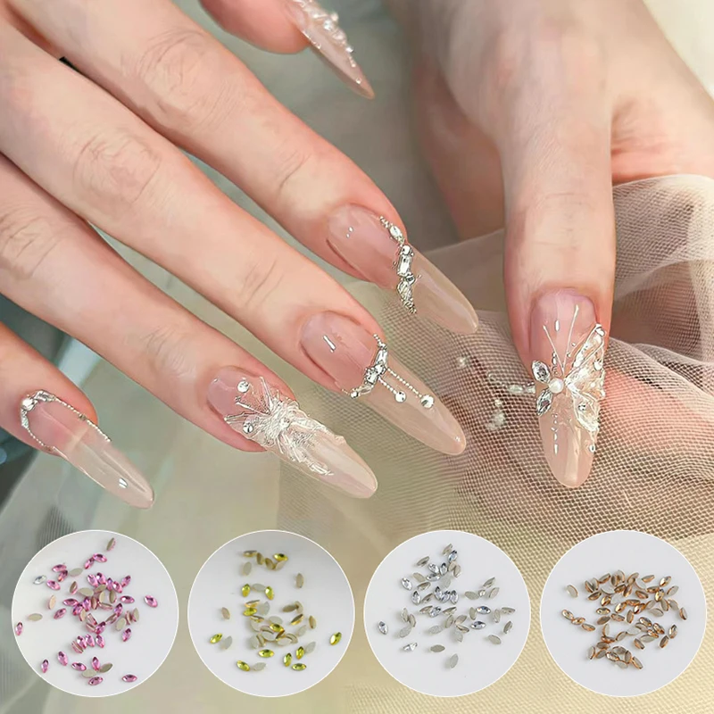 50 sztuk Mini cyrkonie do paznokci kryształowe akrylowe diamenty z płaskim tyłem mieszany kształt blask DIY paznokci luksusowe akcesoria do Manicure