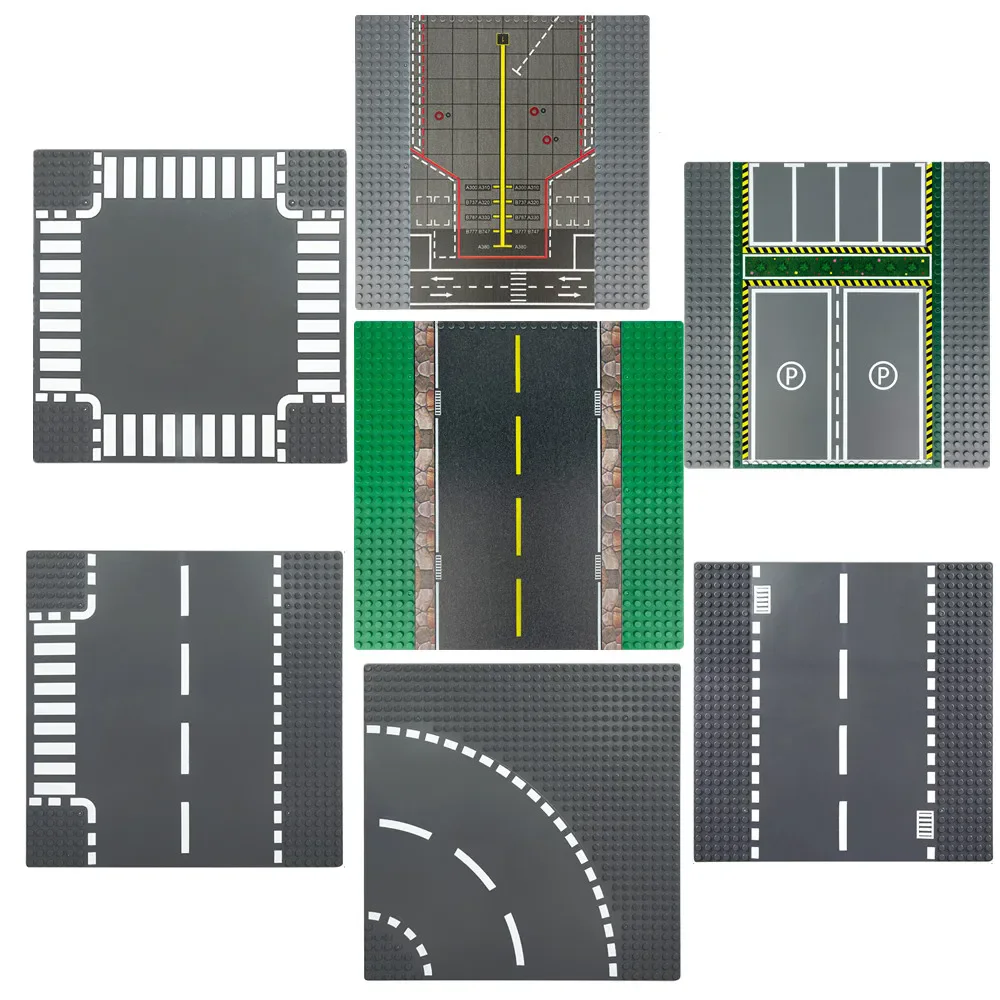 

25*25 City Street Blocks Building Bricks Airport Runway Parking Highway Baseplates Educational Assemblage Construction Toys Gift