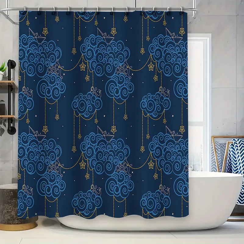 

Elegant Blue Abstract Art Shower Curtain Modern Waterproof Bathroom Decor Fabric Liner Set Vintage Nordic Style Home Textile