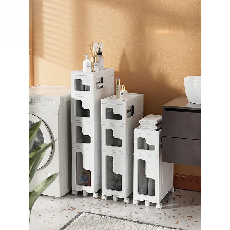 

Bathroom Narrow Storage Cabinet With Wheel Movable Floor Stand Storage Rack Paper Holder Large Capacity Kitchen Home Furniture