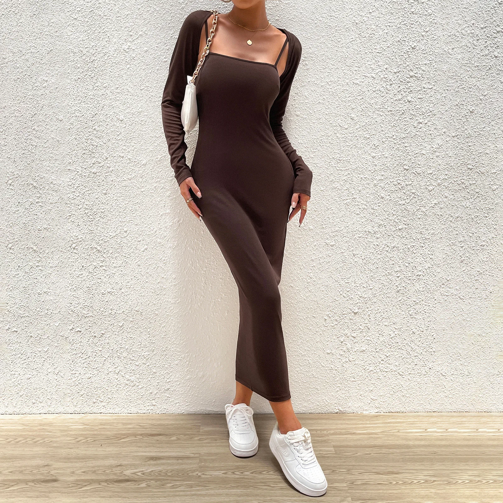 Elegant Women's Summer Sleeveless Bodycon Maxi Dress Casual Backless Slim Sexy Sling Party Long Dresses Solid Long Sleeve Shawl