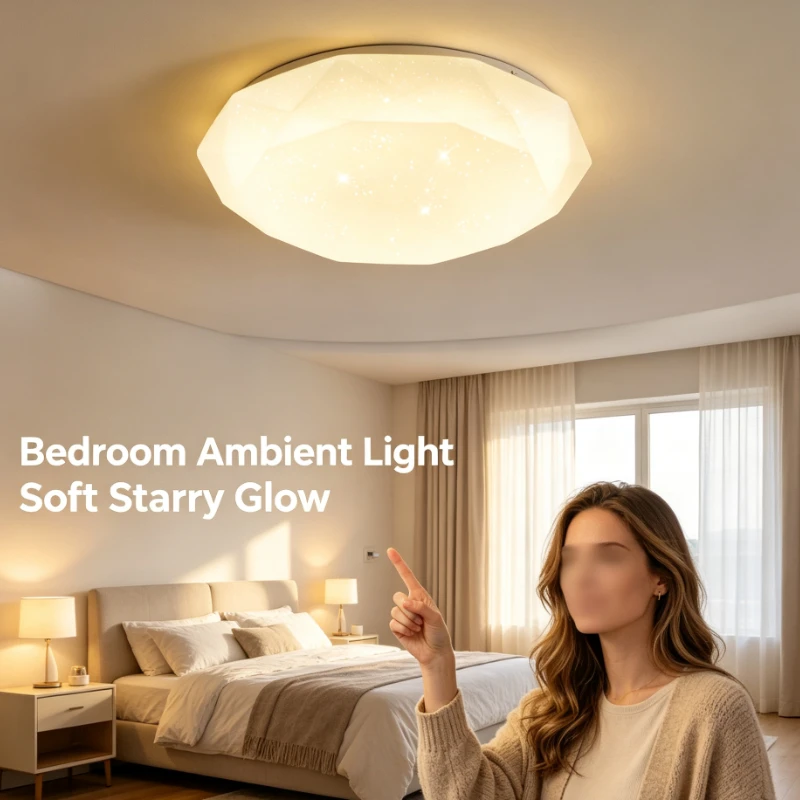 Diamond Shaped Led Ceiling Lamp With Starry Sky Pattern And Frosted Acrylic Shade For Bedroom Study Room Use
