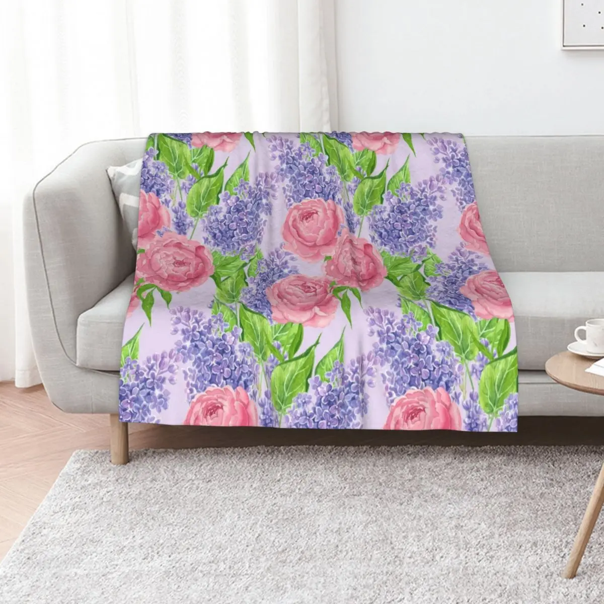 Watercolor peonies and lilacs Throw Blanket for winter Bed linens Soft Plaid christmas gifts Cute Plaid warm for winter Blankets