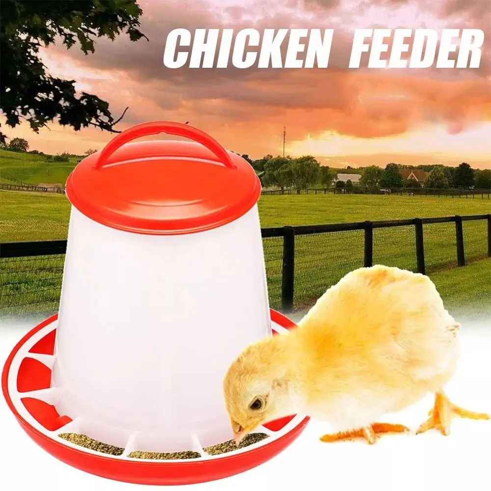 Plastic 1.5Kg Chicken Water with Lid Handle Feeders Feed Bucket Poultry Tool Farm Supplies